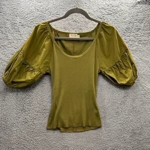 Nation Ltd XS Fitted Green Balloon Short Sleeve Stretchy‎ Casual Organic Cotton